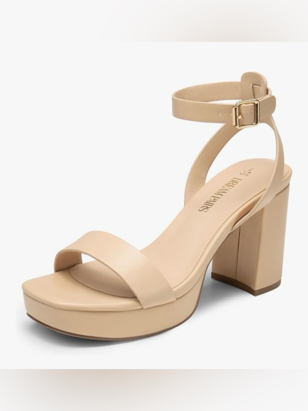 DREAM PAIRS Platform Heels for Women High Block Chunky Open Toe. Size 9,Nude